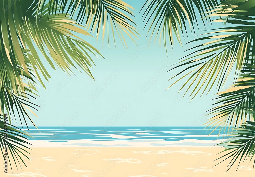 Minimalist beach background with palm leaves Minimalist beach background with palm leaves
