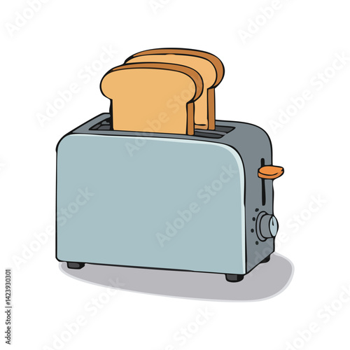 Cartoon toaster with bread slices illustration for kitchen appliance design