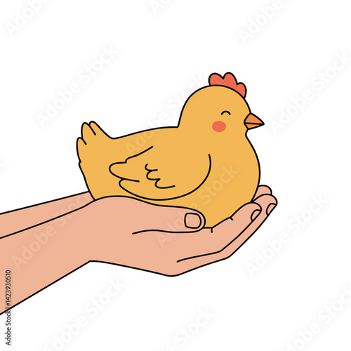 Chicken in hands held gently, representing farming, care, and rural life