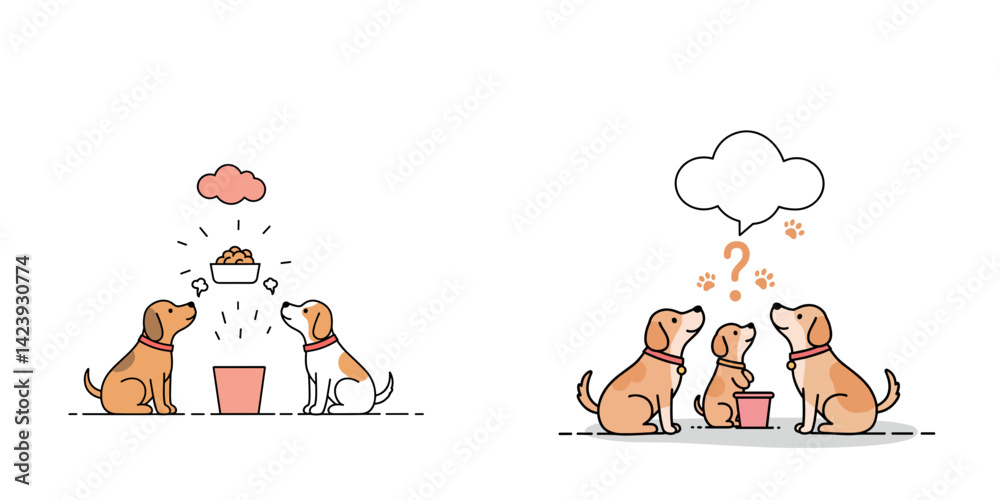 Fototapeta premium Dogs begging for food: Playful pets seeking treats with adorable expressions