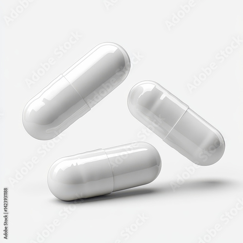 Three white pills floating in the isolated on a white background.