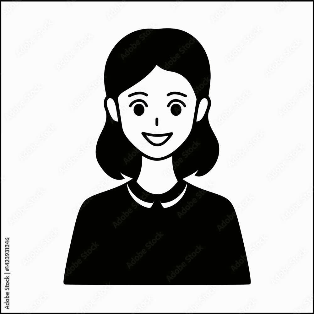 Minimalist Flat Icon of Smiling Person with short or long hair on a White or Beige Background