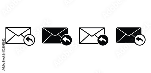 Mail Reply Icons Set Simple Envelope and Arrow Symbols Black and White Color Vector Design