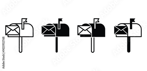 Mailbox Icon Set Black and White Mailbox Illustrations Vector Design 