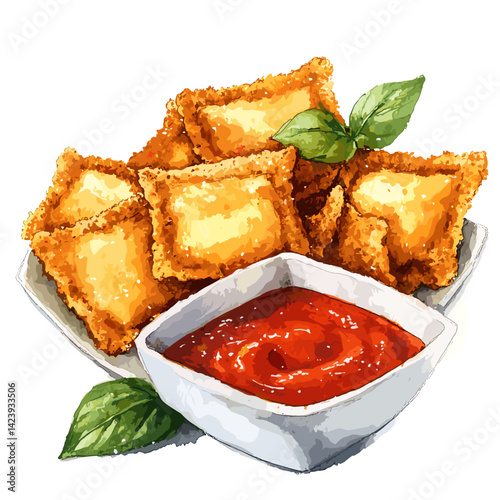 Watercolor Toasted Ravioli with Marinara Dip