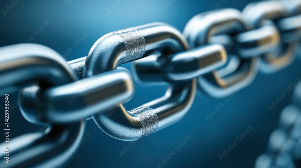 Fototapeta premium Detailed Close-Up of Metal Chain Links on Deep Blue Background