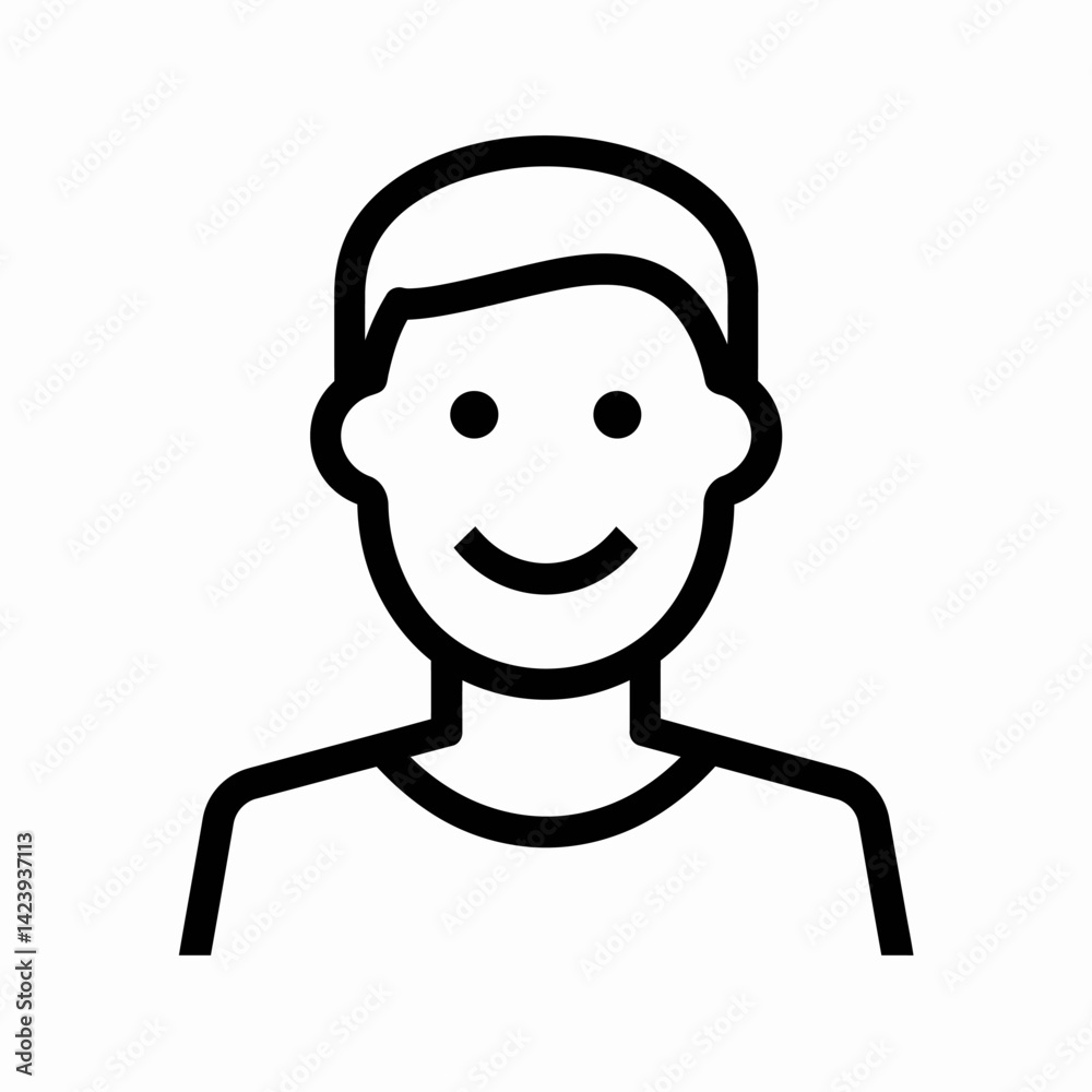 Minimalist Flat Icon of Smiling Person with short or long hair on a White or Beige Background Minimalist Flat Icon of Smiling Person with short or long hair on a White or Beige Background