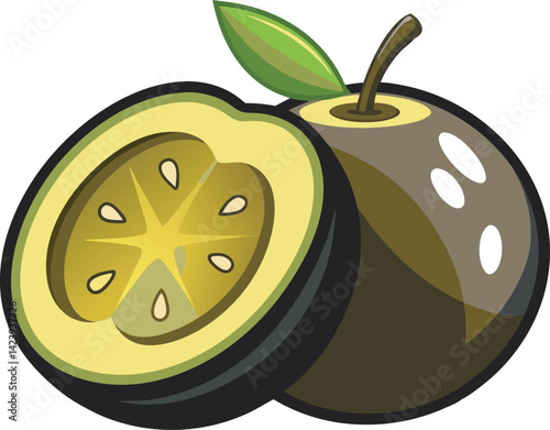 A vibrant vector art illustration showcasing the delicious black sapote fruit, highlighting its rich texture, color, and tropical appeal.