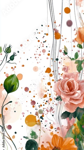 Floral Watercolor Elegance: Abstract Botanical Composition for Artistic Decor