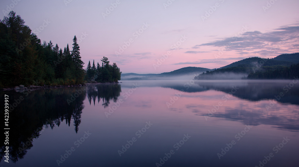 Fototapeta premium Misty Dusk Over a Quiet Lake