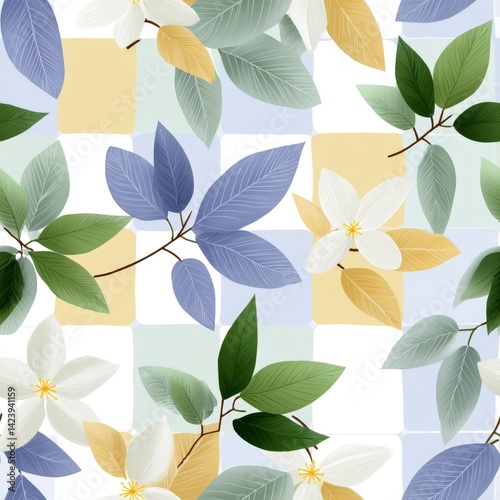 Elegant and Modern Floral Pattern with Green Leaves and Soft Pastel Background in Contemporary Design Style