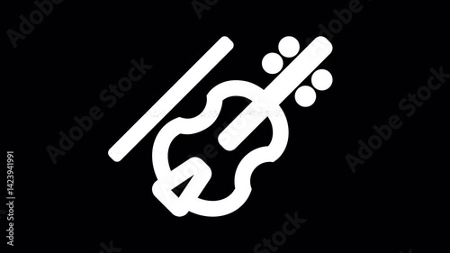 Icon violin is distorted. Glitch. Noise, chromatic aberration, geometric distortion. Transparent background, looped. In-Out looped. Alpha BW at the end