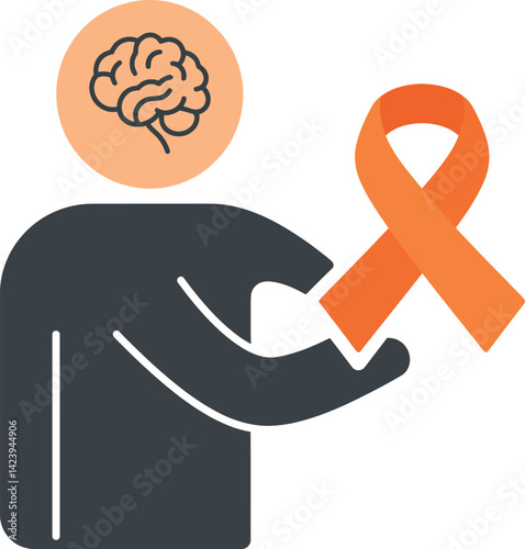 Brain Awareness and Orange Ribbon Symbol for Mental Health Support Vector Illustration 