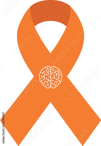 Orange Awareness Ribbon with Brain Symbol for Mental Health Support and Neurological Awareness 