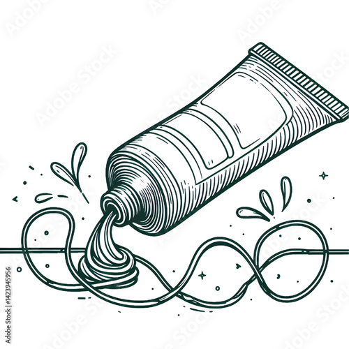 Toothpaste drawing. One continuous line. Isolated on white background