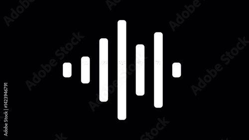 Icon waveform is distorted. Glitch. Noise, chromatic aberration, geometric distortion. Transparent background, looped. In-Out looped. Alpha BW at the end