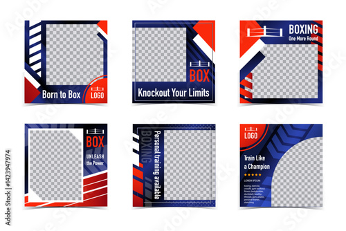 Sport Card Design Templates. Boxing Square Frames with text and logo