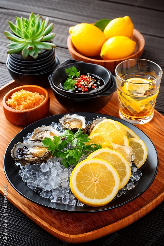 Oysters, Lemons, Ice, Appetizer Oysters, Lemons, Ice, Appetizer