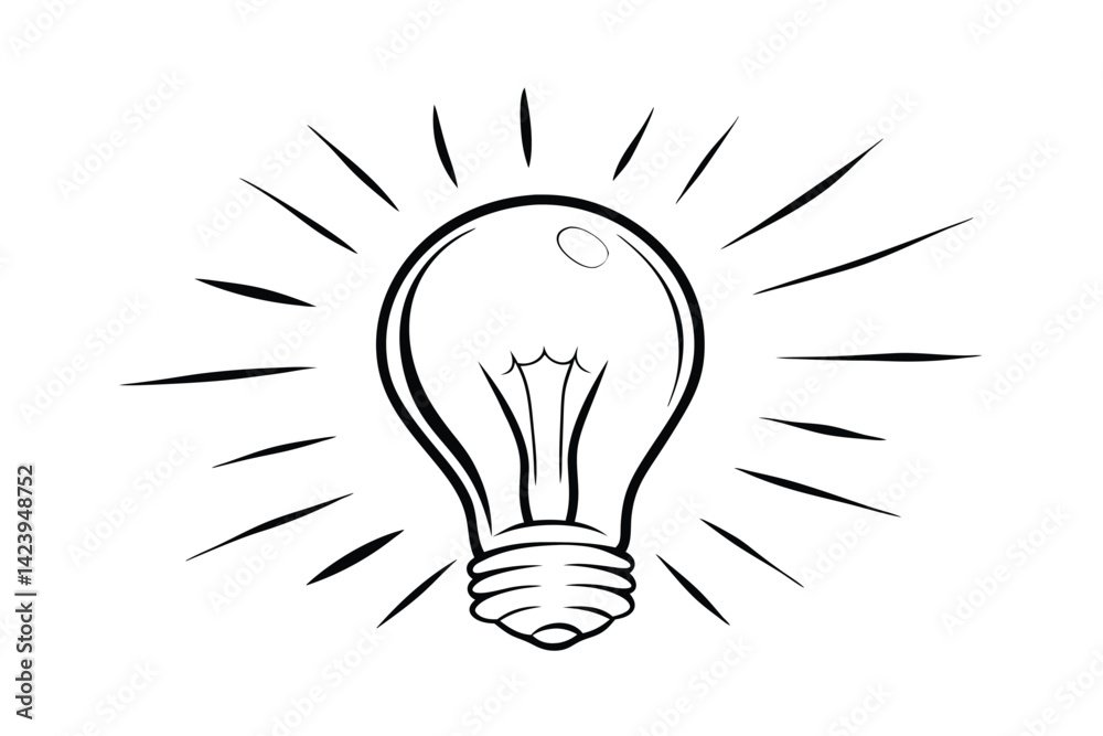 Black and white lightbulb idea illustration shining brightly representing innovation and creativity Black and white lightbulb idea illustration shining brightly representing innovation and creativity