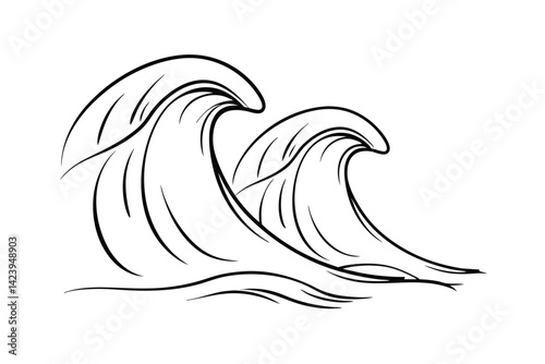 Minimalist wave line art design black and white seascape illustration nautical theme ocean swell simple graphic
