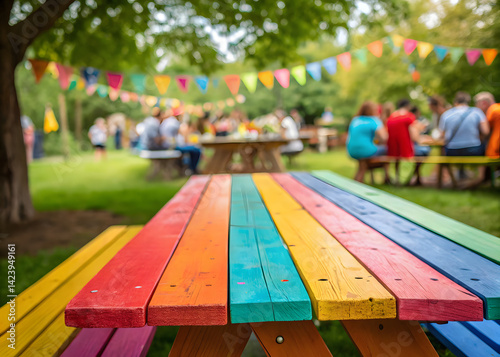 Wallpaper Mural Colorful picnic tables at outdoor event party celebration in the garden park Torontodigital.ca