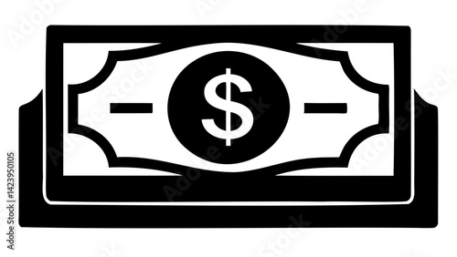 Dollar banknote icon black vector silhouette isolated on transparent background