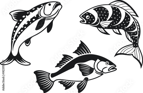 Fish Illustration Set for Creative Projects. Colorful Fish Collection for Designers. Hand Drawn Fish Pack for Artwork. Marine Fish Designs for Prints and Crafts. Ocean Fish Graphics for Digital Use