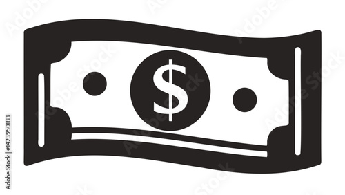 Dollar banknotes black glyph icon. Salary payout. Pile of money vector silhouette isolated on transparent background