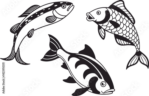 Fish Illustration Set for Creative Projects. Colorful Fish Collection for Designers. Hand Drawn Fish Pack for Artwork. Marine Fish Designs for Prints and Crafts. Ocean Fish Graphics for Digital Use