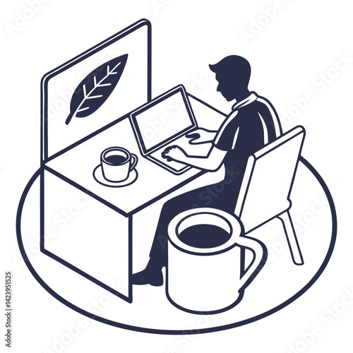 A freelancer icon with a laptop and a coffee mug on a desk vector art design , vector design ,freelancer icon .
