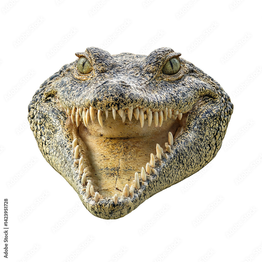 Obraz premium Isolated grinning crocodile headshot showcasing numerous teeth for a striking image perfect for your design needs