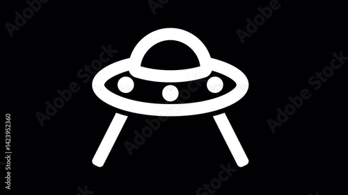 Icon ufo beam is distorted. Glitch. Noise, chromatic aberration, geometric distortion. Transparent background, looped. In-Out looped. Alpha BW at the end
