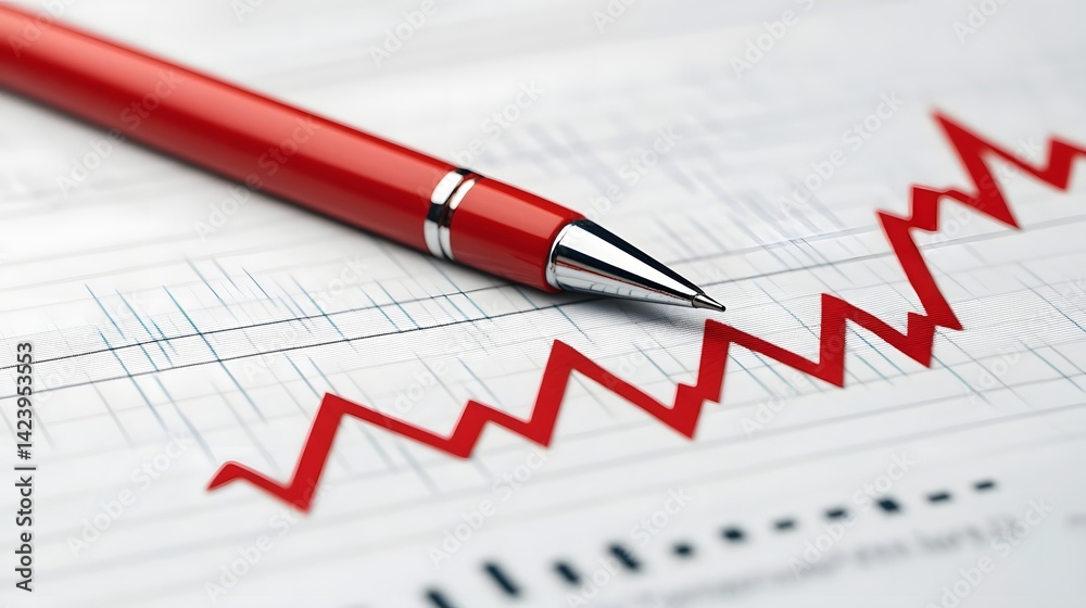 Declining Financial Report with Red Pen Marking Business Performance Analysis Declining Financial Report with Red Pen Marking Business Performance Analysis