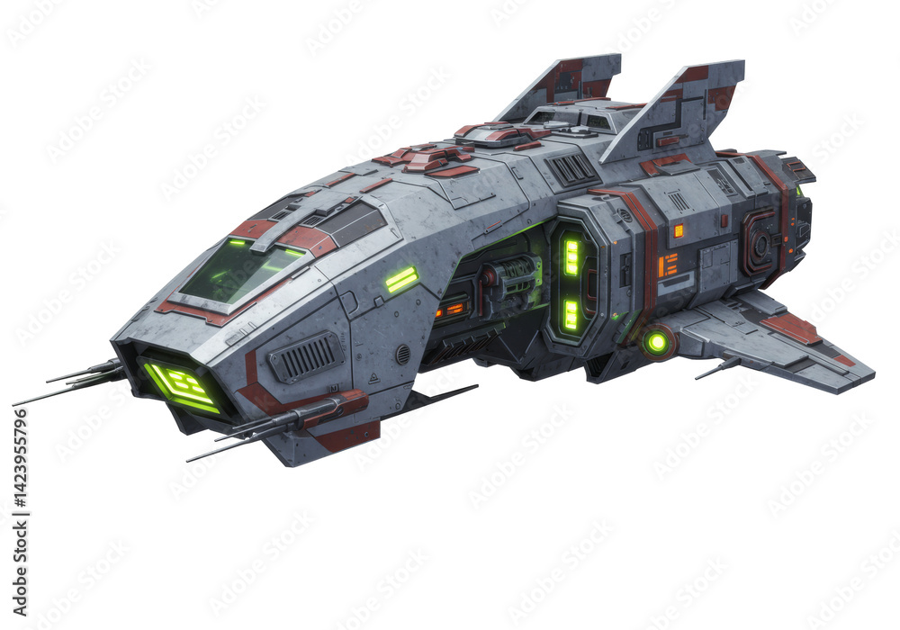 Futuristic Vehicle with Sleek Design and Green Accents in Detailed View Futuristic Vehicle with Sleek Design and Green Accents in Detailed View