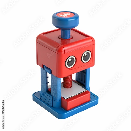 blue stamp machine , 3d cloth stamp machine icon on white background, 3d cloth presser stamp machine icon 
