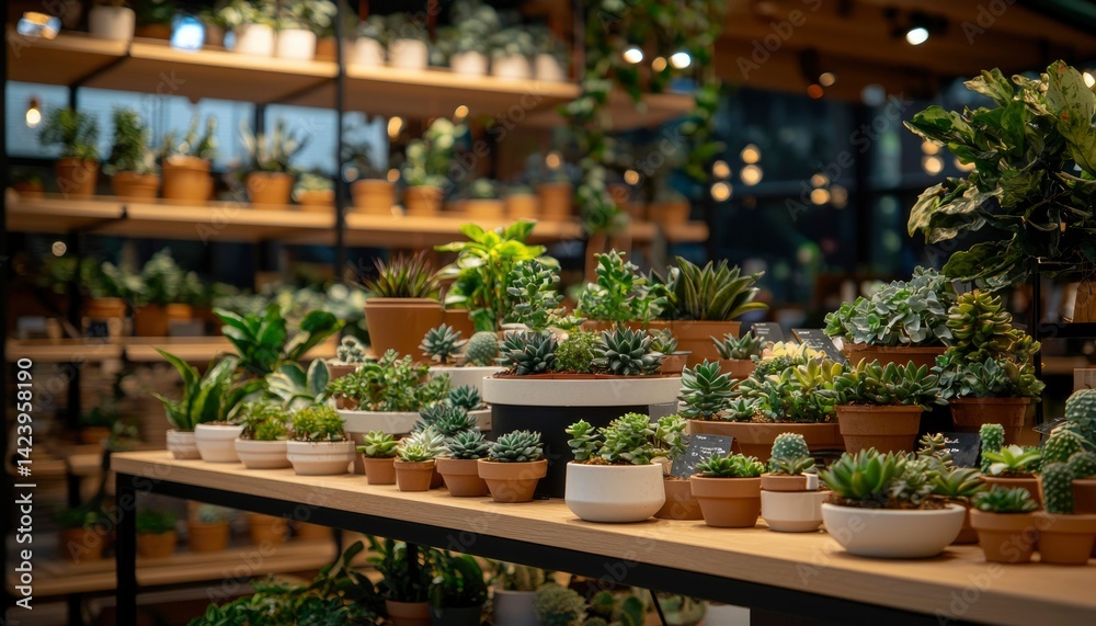 Succulents in display shelving Succulents in display shelving