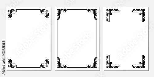 Chinese New Year background with black border, Tradition Chinese, Tibetian border frame set. For flyer, banner, greeting card