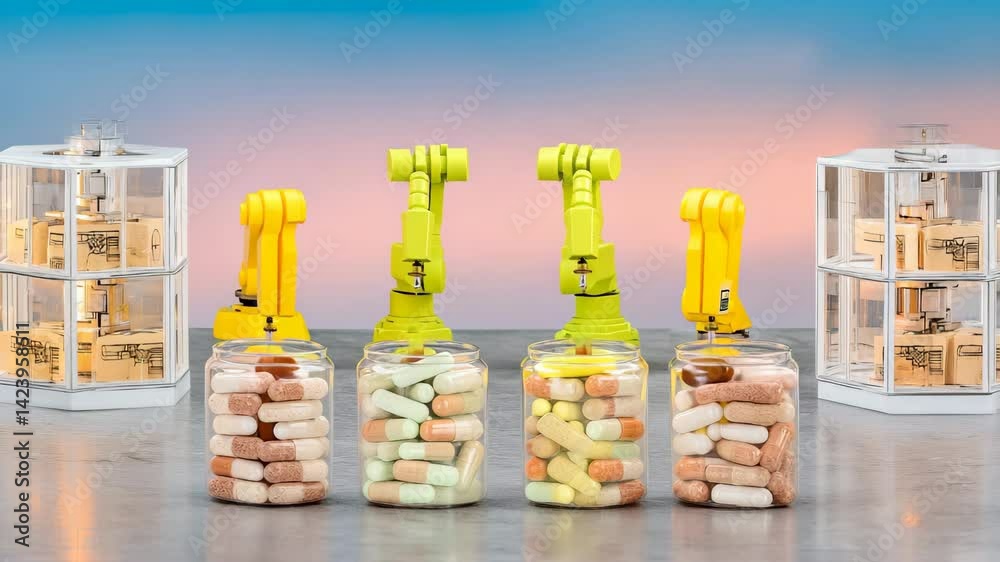 Pharmaceutical Robotics Automation Robotic Arms Handling Capsule Jars ...