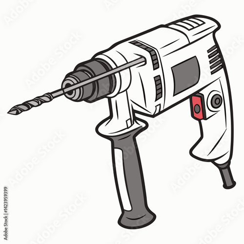 Vector Illustration Of A Corded Electric Drill With Drill Bit