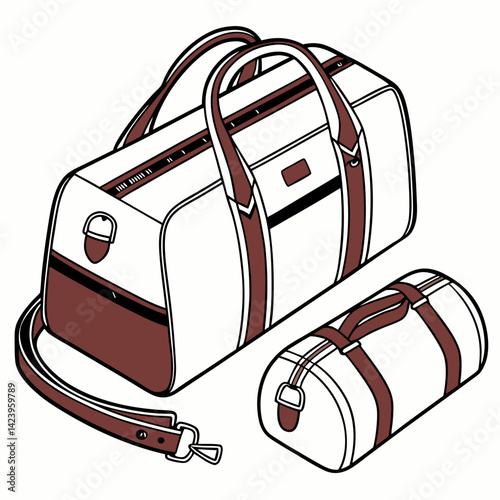 Luggage Bags With Brown Straps In Isometric View On White Background