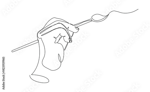 Continuous single line of hand holding painting brush for paint art artist tool equipment concept sketch drawing editable stroke vector illustration