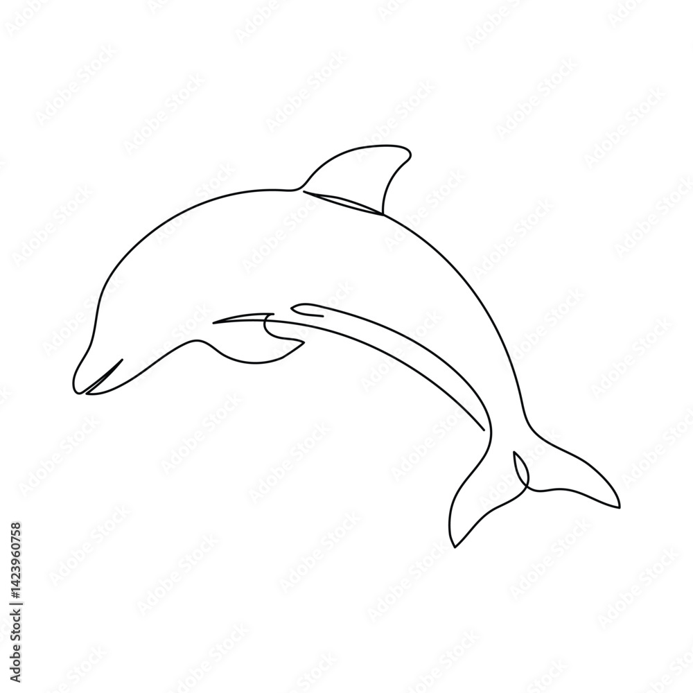 Obraz premium Continuous one line drawing of dolphin. Dolphin Vector Art, Icons, and Graphics illustration. dolphin image