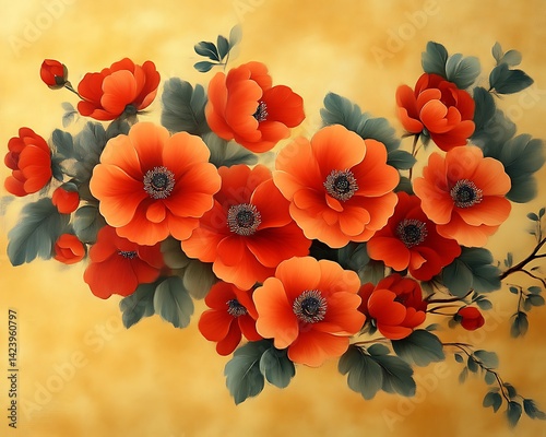 Floral Painting on Gold Background