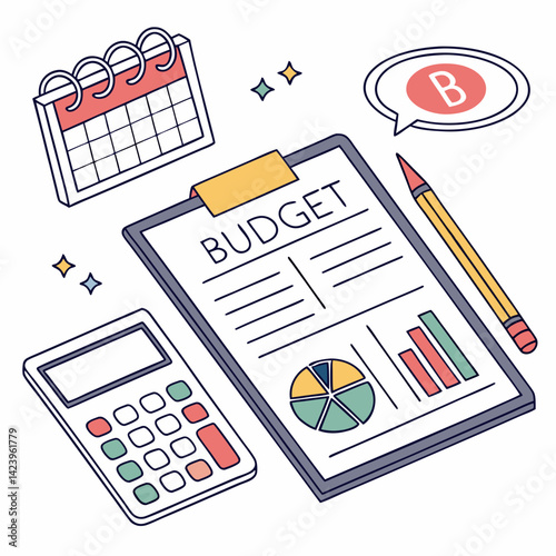 Budget Planning Isometric Vector Illustration With Calendar Calculator And Financial Data