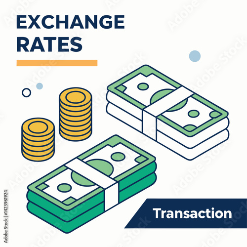 Exchange Rates Vector Illustration With Coins And Money Stacks Concept