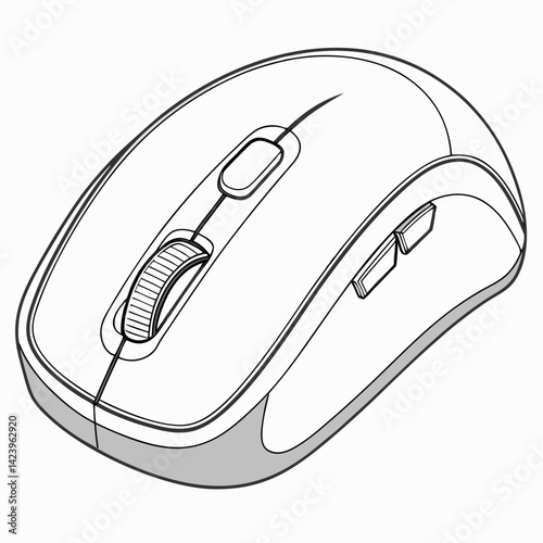 Wireless Computer Mouse Illustration With Scroll Wheel And Side Buttons Design