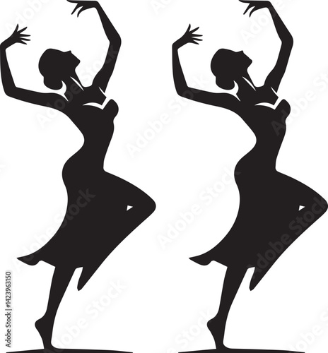 black silhouette of a woman dancing, woman dancing vector illustration full body