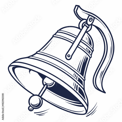 Hand Drawn Bell Illustration Ringing With Ropes Isolated On White Background