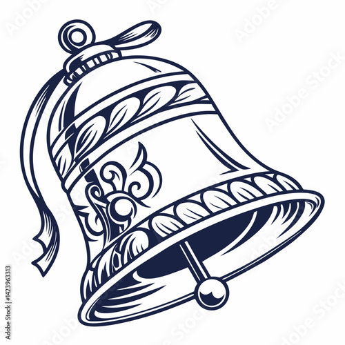 Decorative Monochrome Bell Vector Illustration With Intricate Floral Design Elements