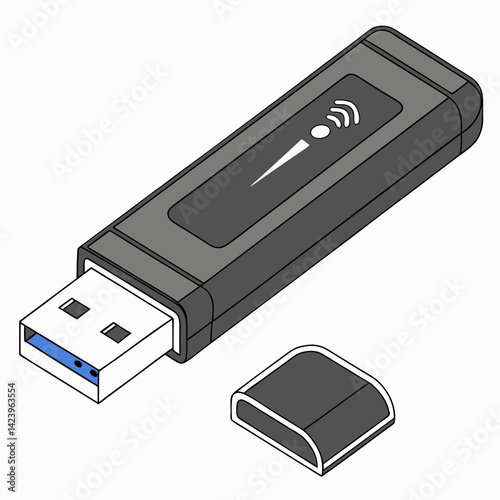 Isolated Gray Usb Wireless Dongle With Cap For Data Transfer